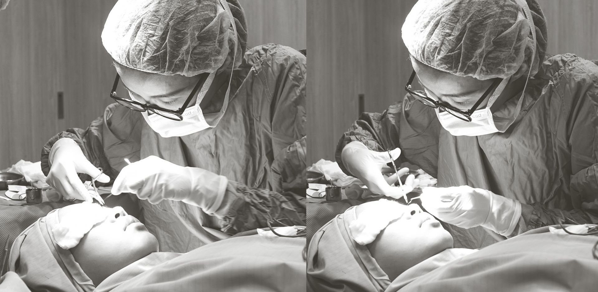 朱醫師親手操刀為患者治療（照片經色調處理）